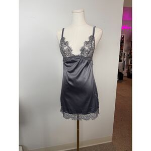 Silky Lace Gray Negligee Slip Dress – XS/Small – Sexy Lingerie Nightwear